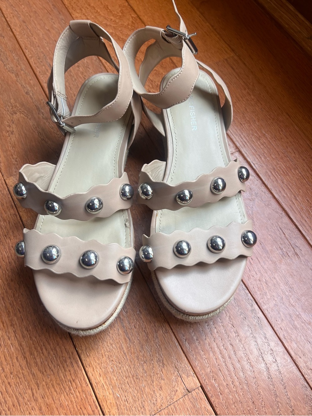 Marc Fisher Beige Studded Wedge Sandals Sz 8 
Sandals/ NWOT